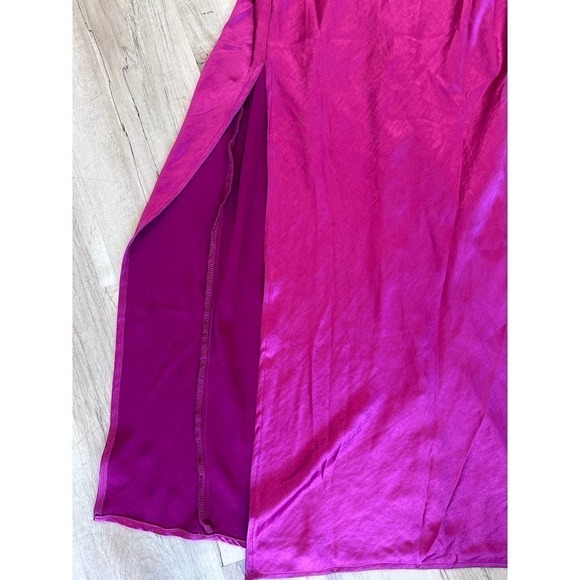 LIONESS walk the line pink midi satin slip dress Barbie side slit - Picture 4 of 10